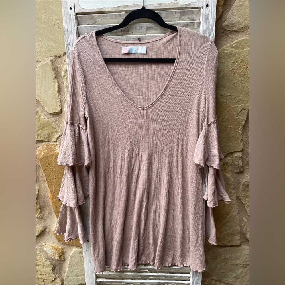Free People Beach Ruffle Bell Sleeve Long Sleeve Dress Top Size Small.
